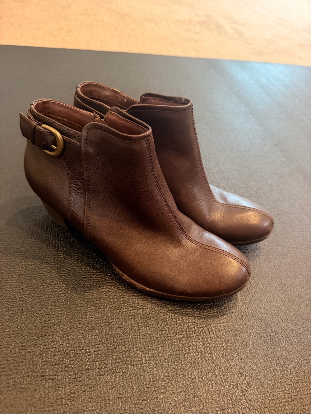 Montana Brown Leather Ankle Booties with Side Buckle and Zippers